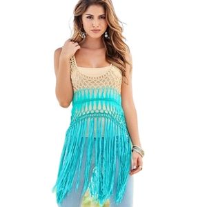 Venus Crochet Boho Ombre Cream Blue Swim Cover-Up